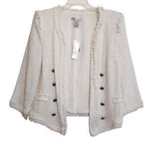 WD.NY Women's Lined Blazer with Rough Fringe Hem, Size Small